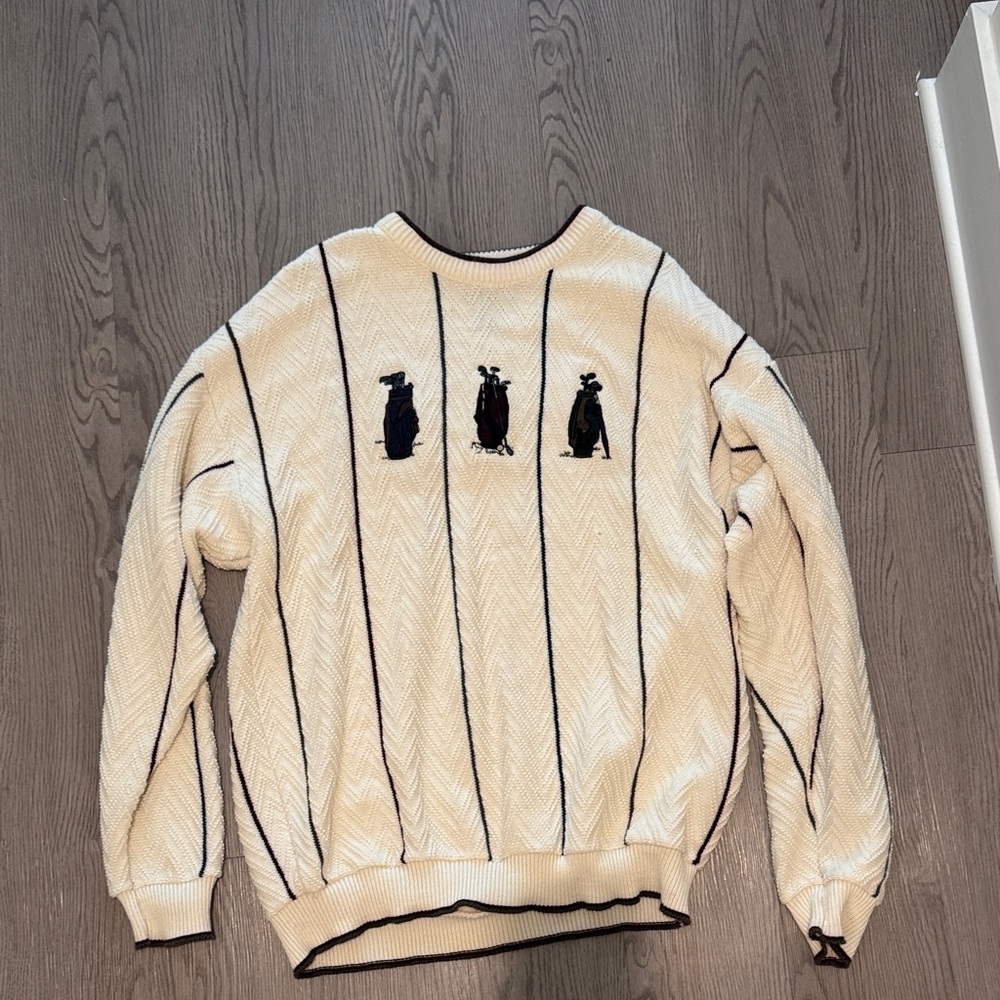 Men's Vintage Cream Sweater with Golf Design